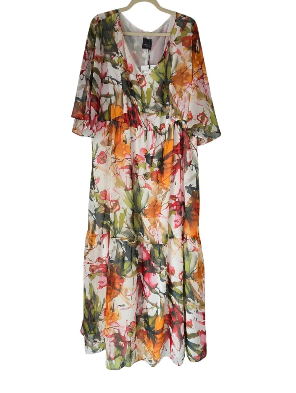 Marina Rinaldi Dumas Watercolor Floral Chiffon Maxi Dress 20W (29) NWT $375